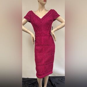 JS collections basketweave with Chevron stripes cap sleeves cocktail dress